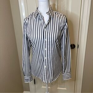 Ralph Lauren Black Label Women’s Blouse Navy & White Striped Button Down SZ 4